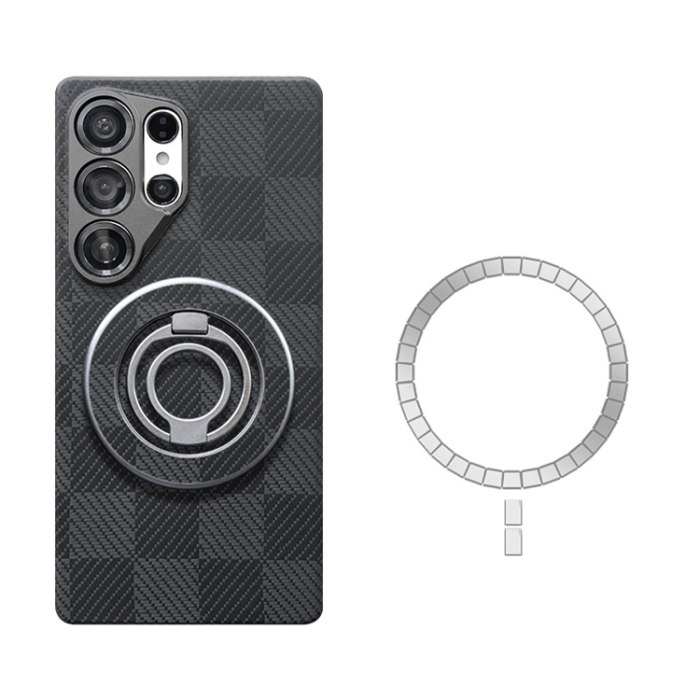 A-One Brand - Galaxy S25 Ultra Mobilskal MagSafe Kevlar Metal Ring - Svart Stylish