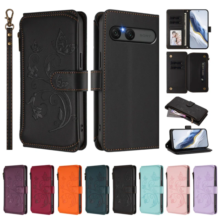 A-One Brand - Sony Xperia 10 VII Plånboksfodral Butterfly Floral - Svart