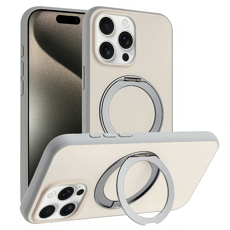 iPhone 15 Pro Mobilskal MagSafe Rotary Kickstand Skin Touch - Grå (Grå) | 2353 | AlltMobil