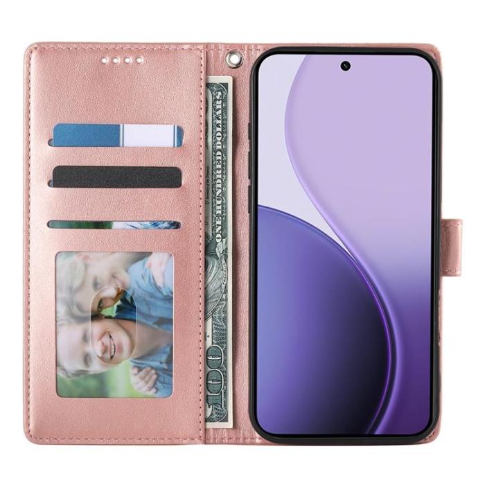 A-One Brand - Xiaomi 17 Pro Max Plånboksfodral Floral Imprint Med Handledsrem - Roséguld