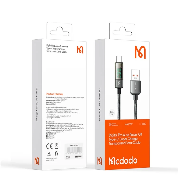 MCDODO - MCDODO USB-A - USB-C 100W Kabel 1.2M CA-3630 - Svart