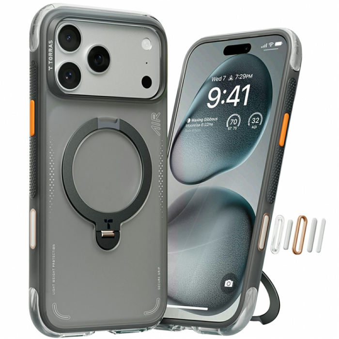 Torras - TORRAS iPhone 17 Pro Mobilskal MagSafe Ostand Q3 Air - Svart