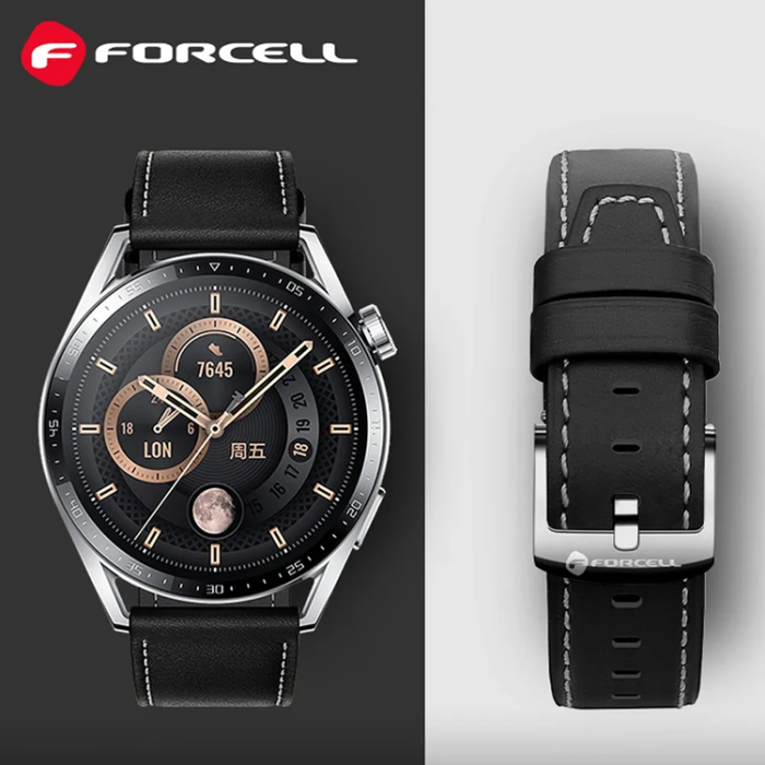 Forcell - Forcell Galaxy Watch 22mm Armband Eco Läder - Svart