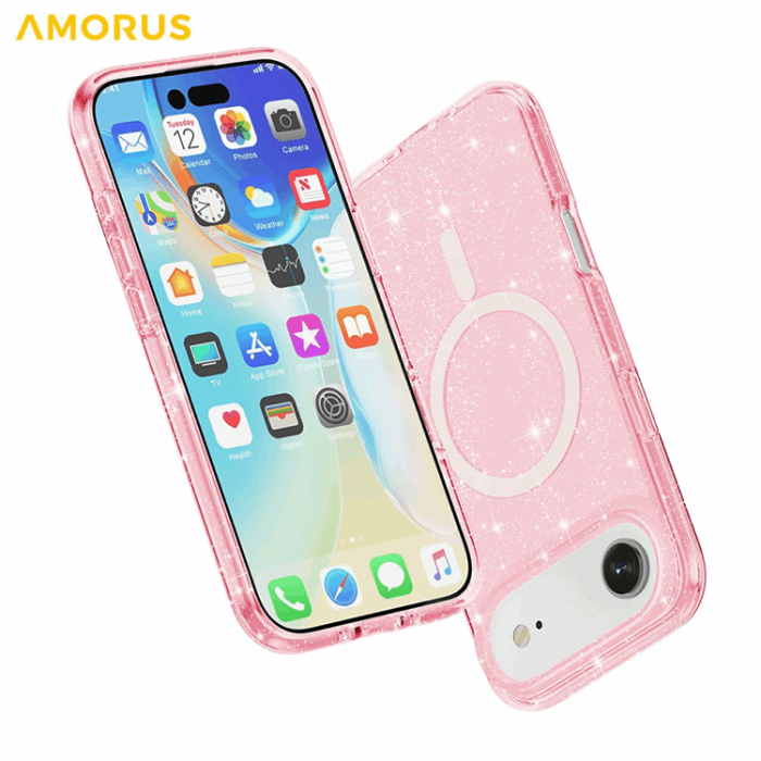 AMORUS - AMORUS Mobilskal till iPhone Air Magsafe Glitter Powder PC + TPU - Rosa