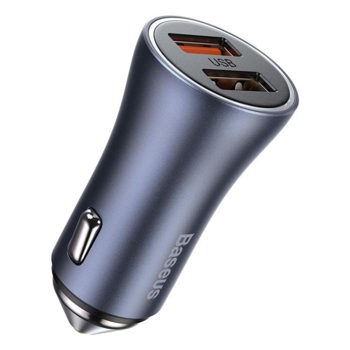 BASEUS - Baseus Snabb Billaddare 2x USB 40 W USB-C Kabel - Grå