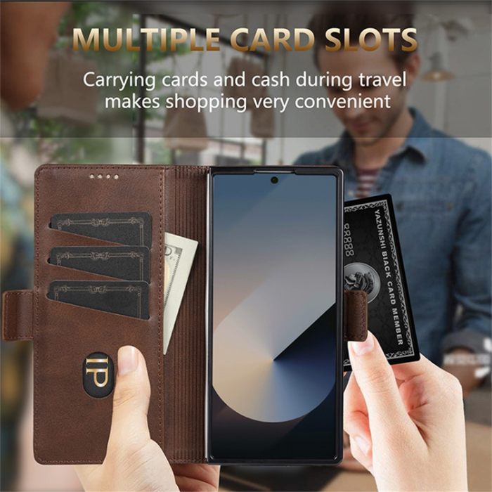 AZNS - AZNS Galaxy Z Fold 7 Plånboksfodral Cowhide Läder - Röd