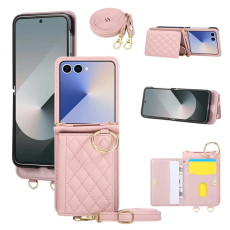 A-One Brand - Galaxy Z Flip 7 5G Mobilskal Korthållare Kickstand Rhombus - Rosa