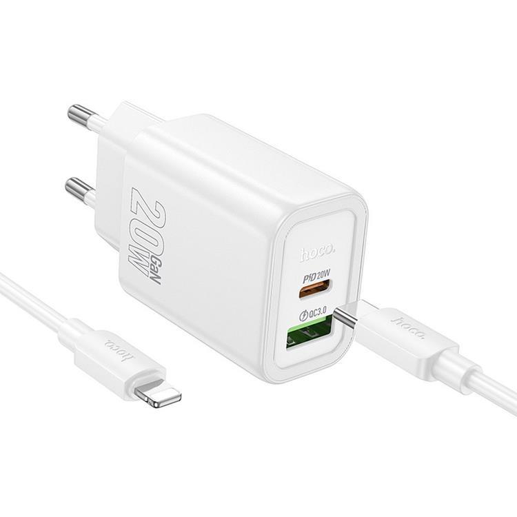 HOCO Väggladdare USB/USB-C 20W USB-C/Lightning Kabel N61 PD QC | 505295 | AlltMobil