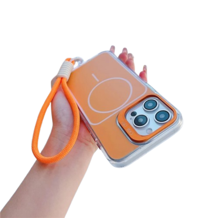 A-One Brand - iPhone 15 Pro Max Mobilskal MagSafe Lens Kickstand med Handrem - Orange