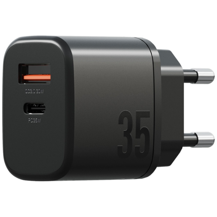 ENERGEA - Bazic Väggladdare USB-A Till USB-C Med USB-C Kable - Svart