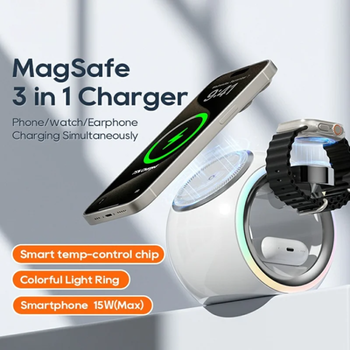 A-One Brand - 3-in-1 KL-CD70 Trådlös Laddare iPhone,Apple Watch,Airpods - Blå