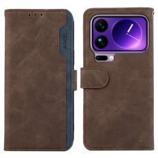 ABEEL - ABEEL Xiaomi 17 Pro Max Pl&aring;nboksfodral F&auml;rgsplicing Konstl&auml;der Brun