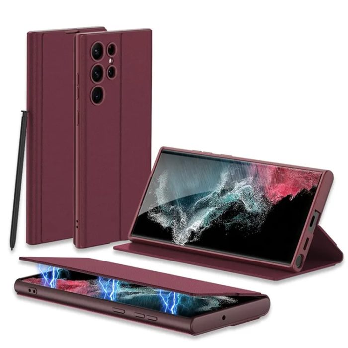 GKK - GKK Galaxy S23 Ultra Mobilfodral Magnetic PU-Läder - Röd