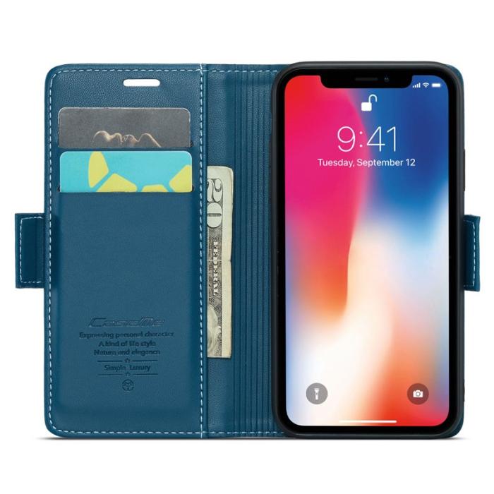 Caseme - CASEME RFID-Skydd Plånboksfodral Konstläder för iPhone XS - Blå