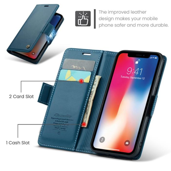 Caseme - CASEME RFID-Skydd Plånboksfodral Konstläder för iPhone XS - Blå