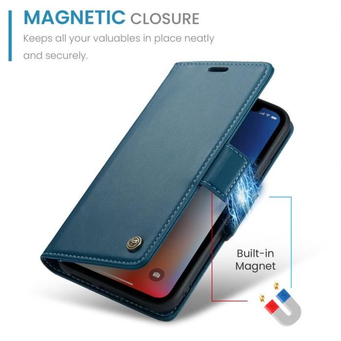 Caseme - CASEME RFID-Skydd Plånboksfodral Konstläder för iPhone XS - Blå