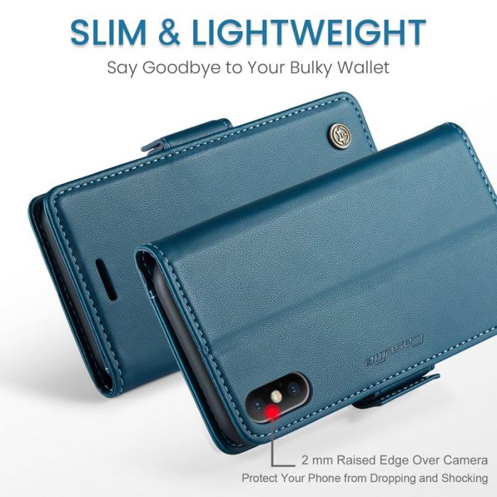 Caseme - CASEME RFID-Skydd Plånboksfodral Konstläder för iPhone XS - Blå