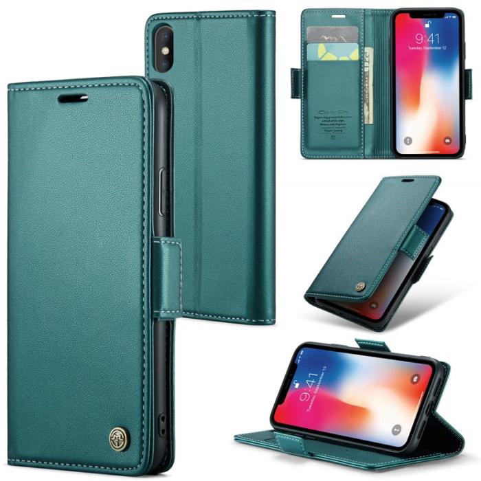 Caseme - CASEME RFID-Skydd Plånboksfodral Konstläder för iPhone XS - Grön