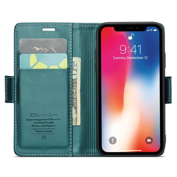 Caseme - CASEME RFID-Skydd Plånboksfodral Konstläder för iPhone XS - Grön