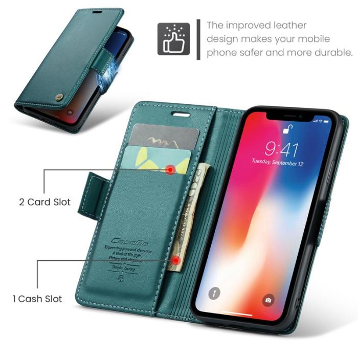 Caseme - CASEME RFID-Skydd Plånboksfodral Konstläder för iPhone XS - Grön