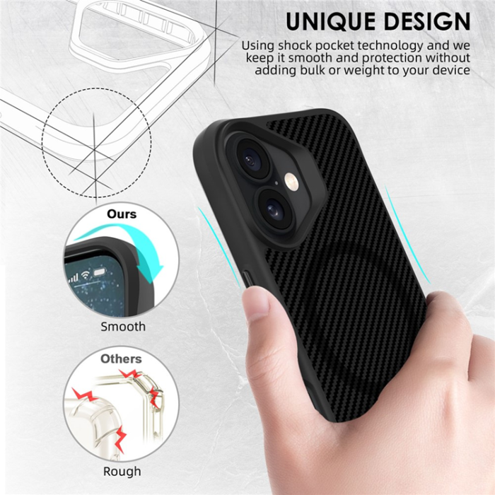 A-One Brand - iPhone 17 Mobilskal MagSafe Carbon Fiber Texture - Helsvart