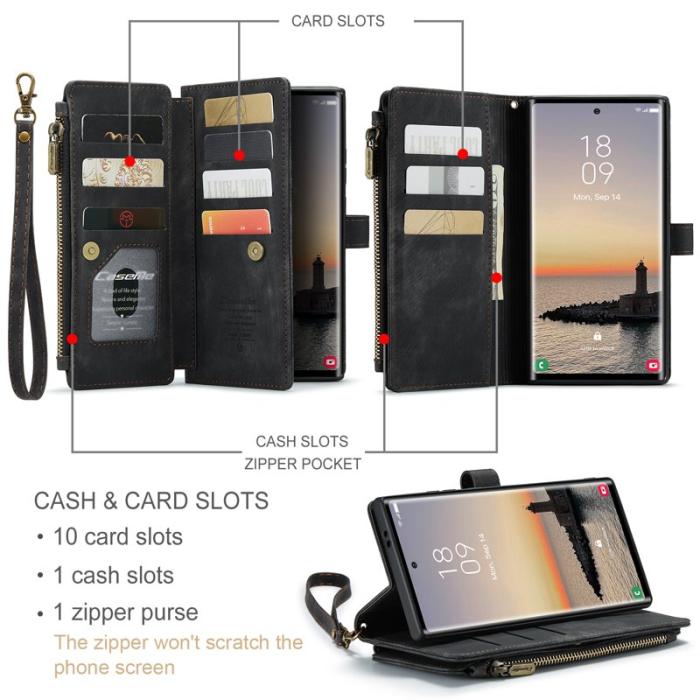Caseme - CASEME Konstläder Plånboksfodral för Samsung Galaxy S25 Ultra - Svart
