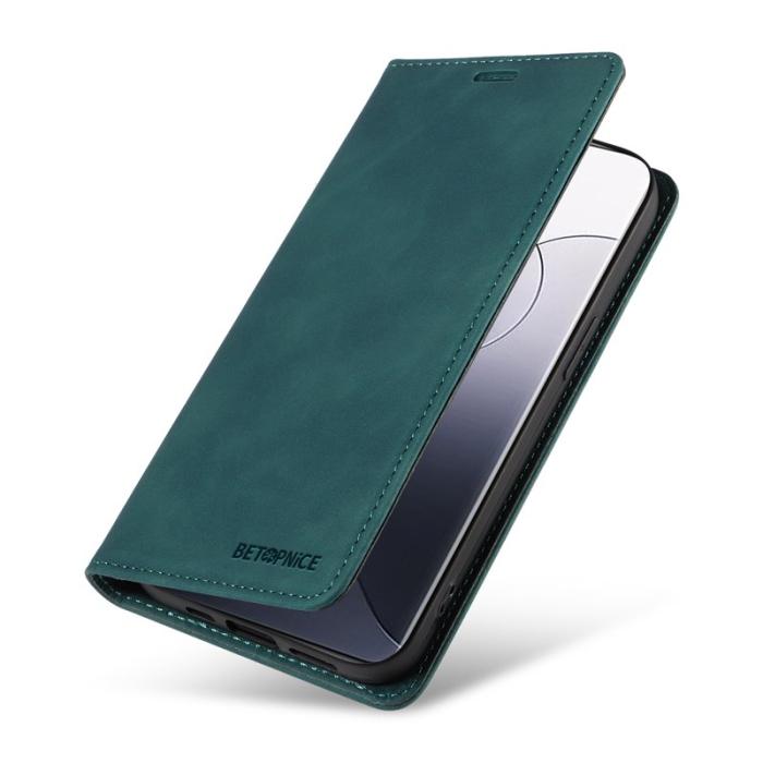 BETOPNICE - BETOPNICE 003 för Xiaomi 14 Pro Plånboksfodral Konstläder - Grön