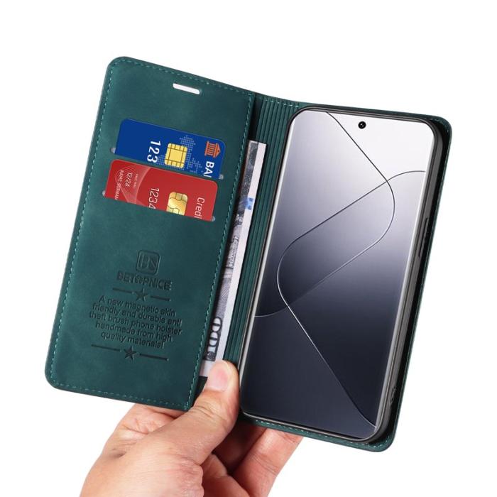 BETOPNICE - BETOPNICE 003 för Xiaomi 14 Pro Plånboksfodral Konstläder - Grön