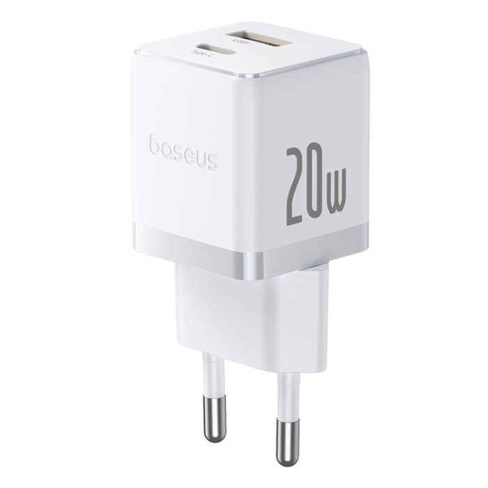 BASEUS - Baseus Snabbladdare USB-C - USB-A 20W Palm - Vit