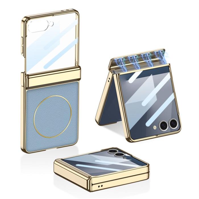 GKK - GKK Samsung Galaxy Z Flip7 Fodral PU PC Tempered Glass - Blå