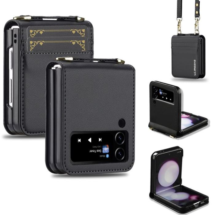 LC.imeeke - LC.IMEEKE för Samsung Galaxy Z Flip4 Plånboksfodral Konstläder - Svart
