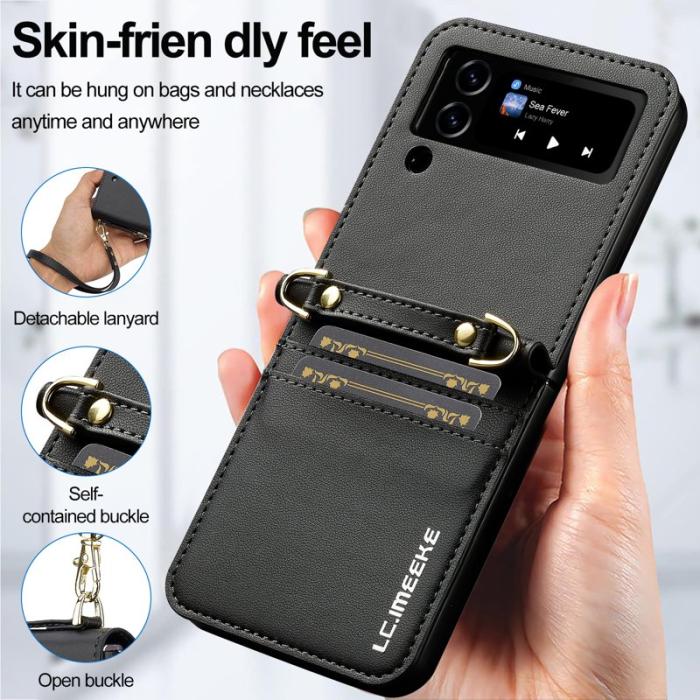LC.imeeke - LC.IMEEKE för Samsung Galaxy Z Flip4 Plånboksfodral Konstläder - Svart