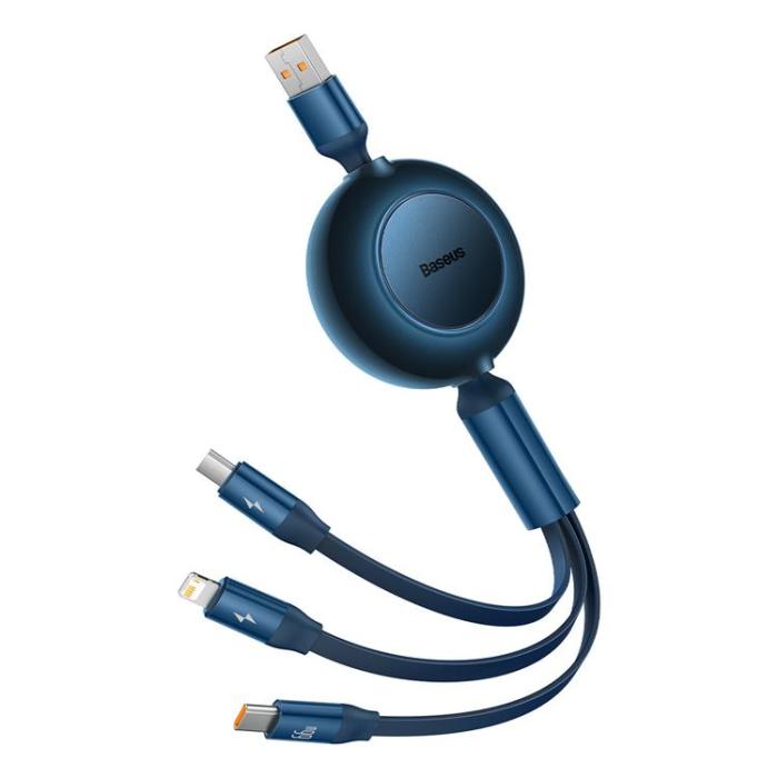 UTGATT1 - Baseus Retractable 3in1 microUSB/Lightning/Typ-C 66W 1.1m - Blå