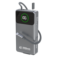 Dudao - Dudao Powerbank 20000mAh 45W med Inbyggda Utdragbar USB-C Kabel K31 Pro - Grå