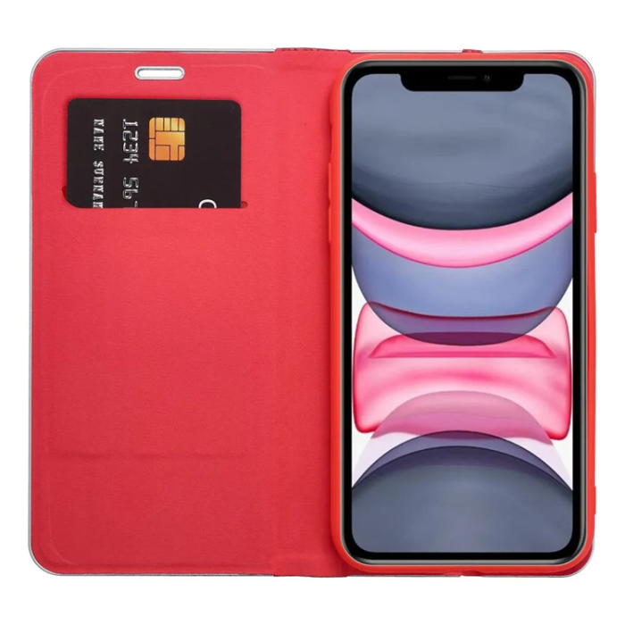 OEM - iPhone 16e Plånboksfodral Luna Carbon - Röd