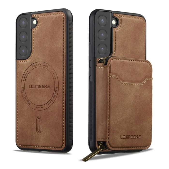 LC.imeeke - LC.IMEEKE L6 för Samsung Galaxy S21 FE 5G Konstläder Plånboksfodral - Brun