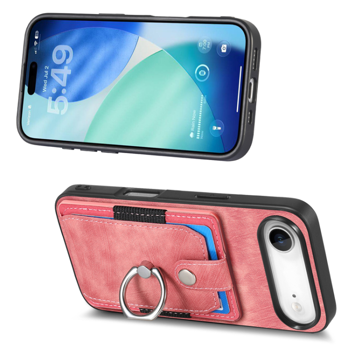 A-One Brand - iPhone Air Mobilskal med Korthållare Läder Kickstand - Rosa