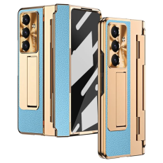 A-One Brand - Galaxy Z Fold7 5G Mobilskal l&auml;der + PC Kickstand - Guld+Bl&aring;