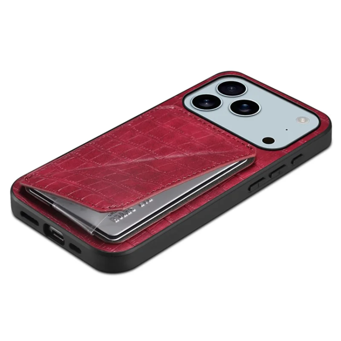 A-One Brand - iPhone 17 Pro Max Mobilskal Korthållare Crocodile Textured - Rosa