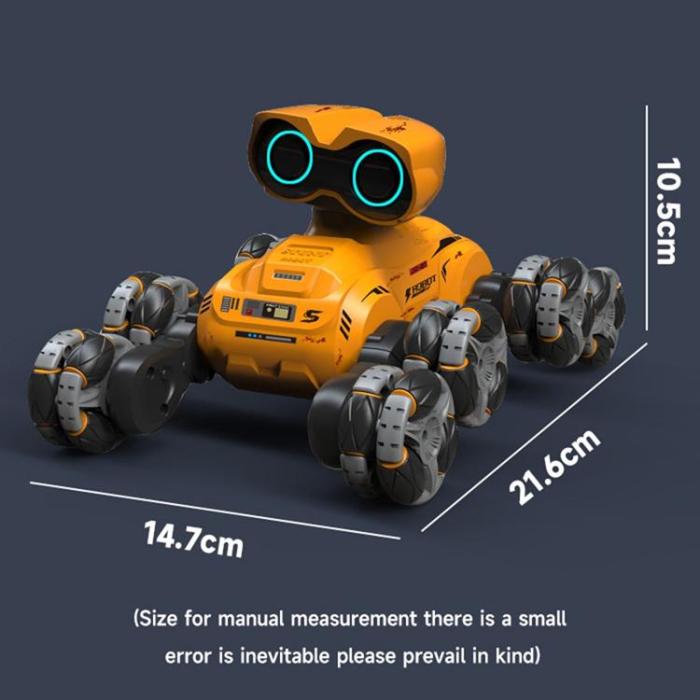 OEM - 8 Hjuls Stunt Robot RC Bil med LED-ljus Musik för Barn (Ålder 4+) YT6639 - Gul
