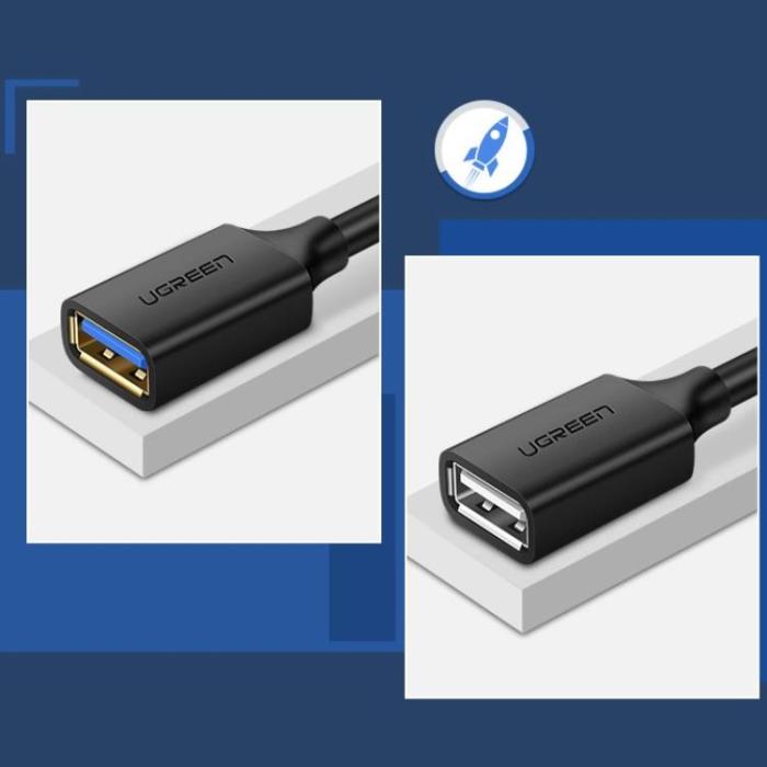 Ugreen - Ugreen Förlängning Kabel USB 3.0 Hona/USB 3.0 Hane 1m - Svart