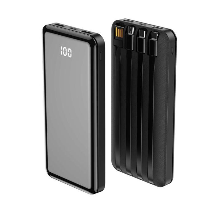 Forever - Forever Powerbank 10000mAh Med USB-C/Lightning/Micro-USB Kabel - Svart