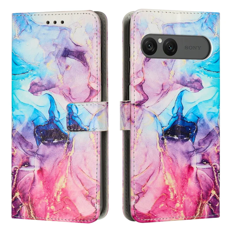 Sony Xperia 10 VII Konstläder Plånboksfodral Marble Pattern - Rosa / Lila | 2353 | AlltMobil