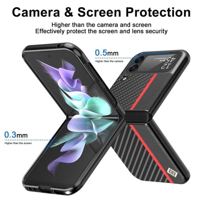 LC.imeeke - LC.IMEEKE Galaxy Z Flip 4 Skal Carbon Fiber Läder - Svart