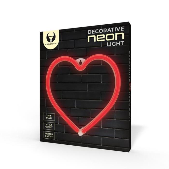 Forever Light - Forever Light LED Neon HEART Bat FLNE07 + USB - Röd