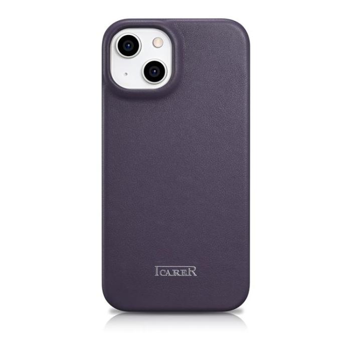 ICARER - iCarer iPhone 14 Plånboksfodral Magsafe CE Läder - Morklila