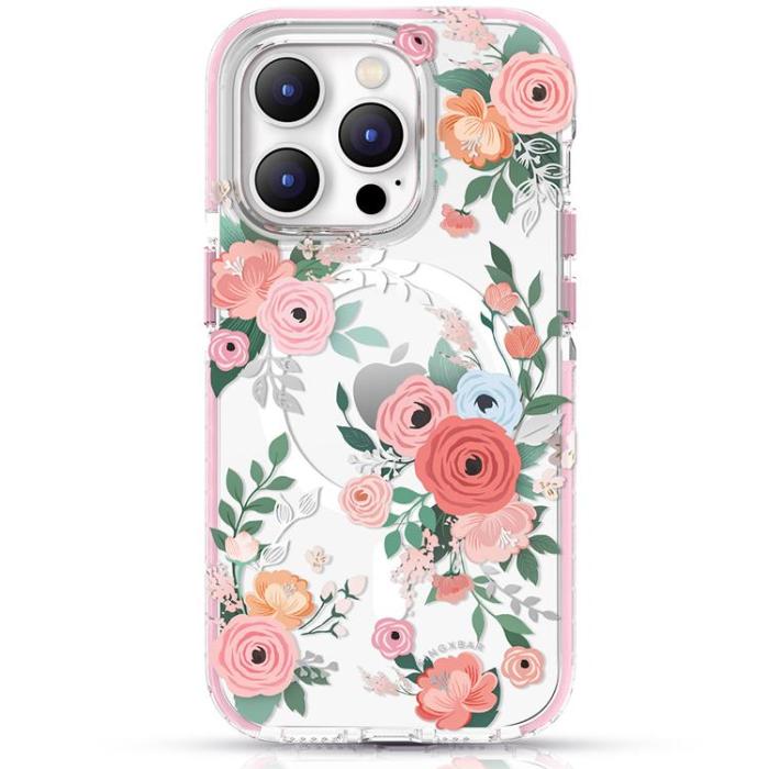 Kingxbar - Kingxbar iPhone 14 Skal Magsafe Flora - Rosa