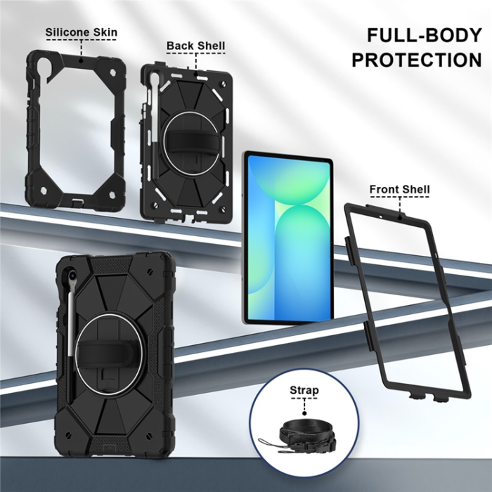 A-One Brand - Galaxy Tab S10 FE/S9 FE/S9 Skal Kickstand med Rem - Svart