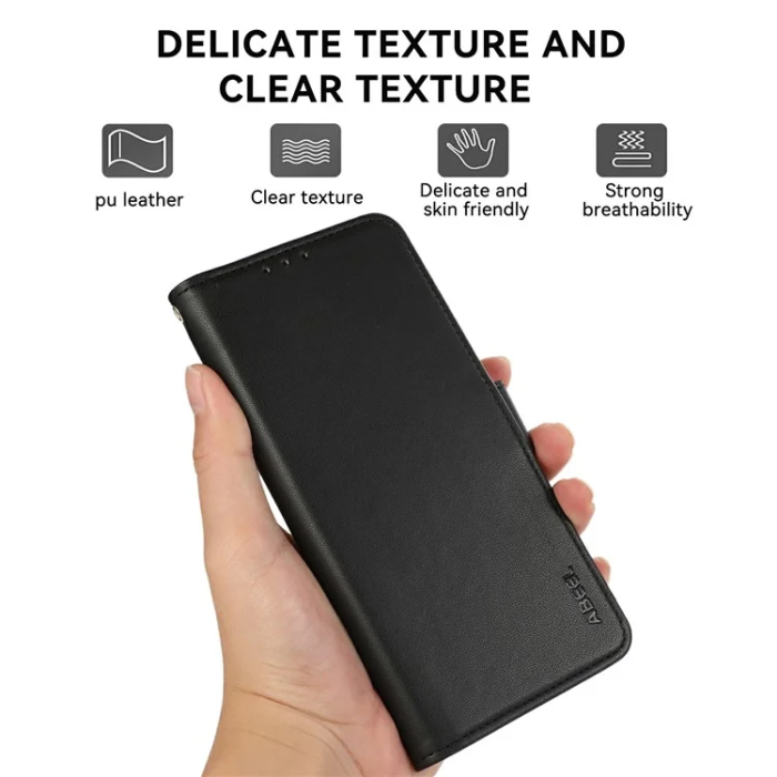 ABEEL - ABEEL iPhone 17 Pro Max Plånboksfodral Läder RFID Skydd - Svart