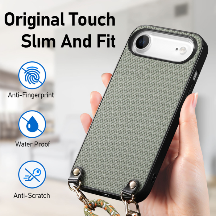 A-One Brand - iPhone Air Mobilskal Med Axelrem Snodd Carbon Fiber - Grön